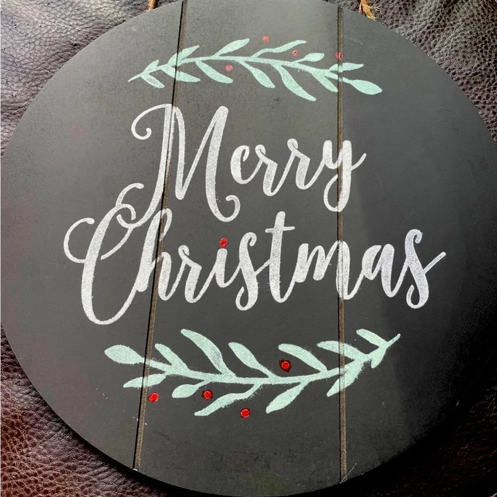 Merry Christmas Door Hanger Black White Green Red